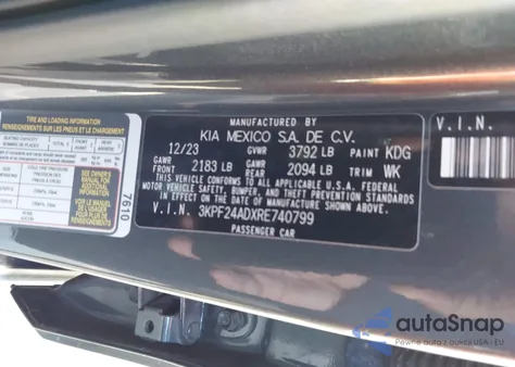 2024 Kia Forte Lxs from USA, damaged, VIN 3KPF24ADXRE740799